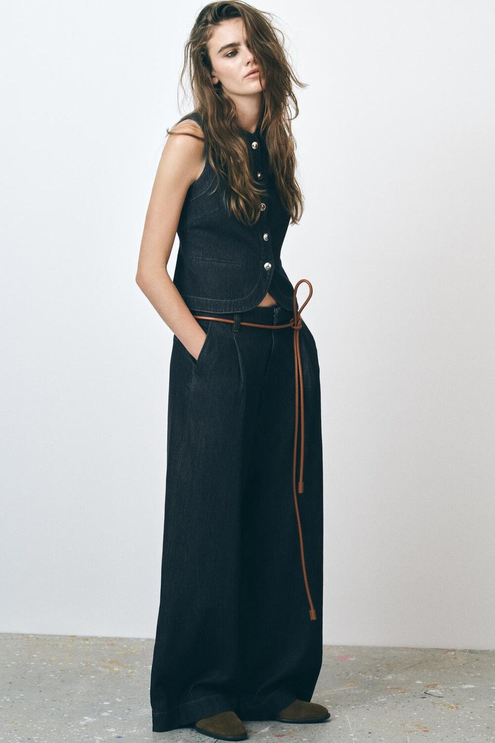 

Приталенный джинсовый жилет z1975 ZARA, синий