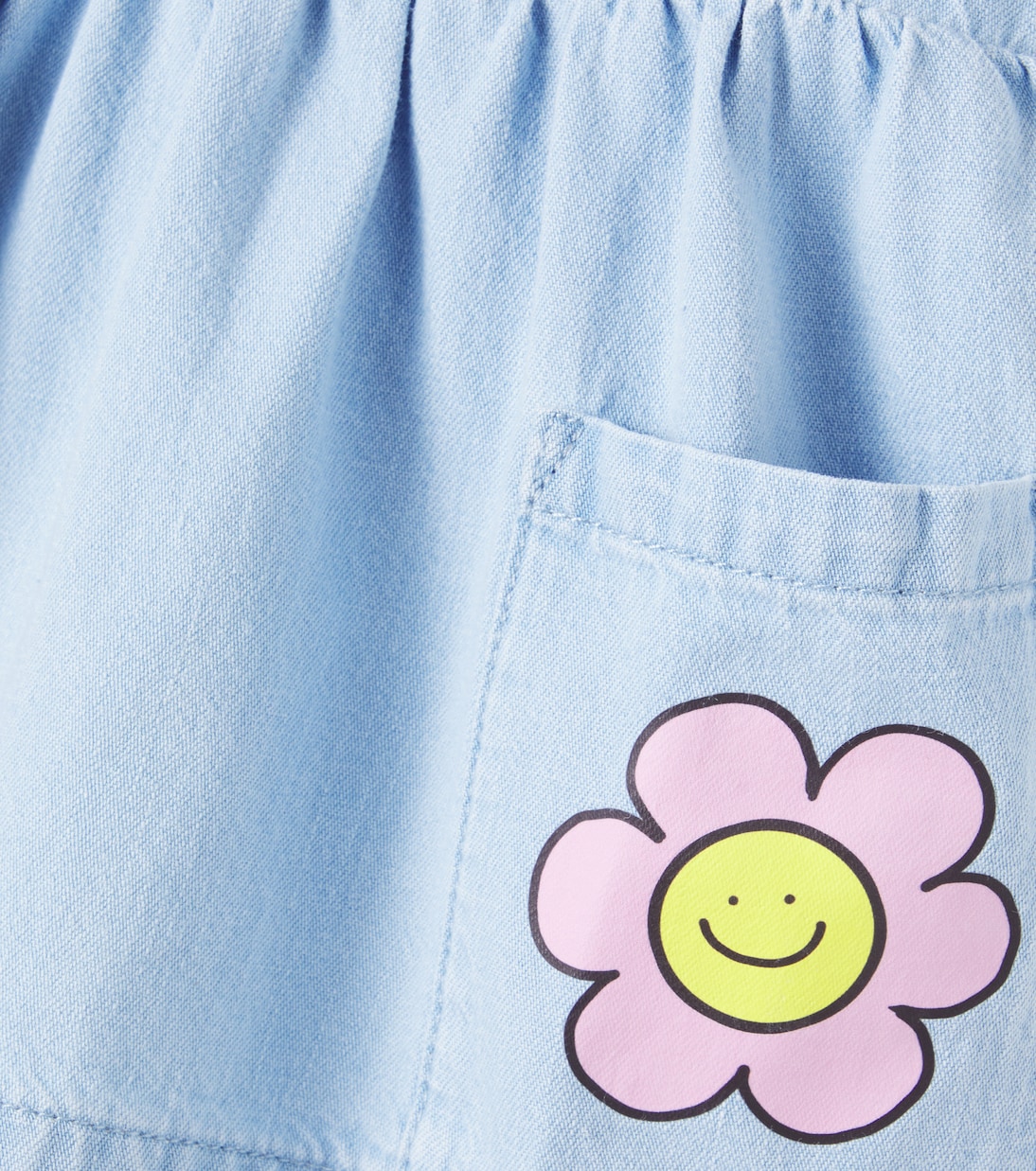 Детское платье из джинсовой ткани с цветочным принтом Stella McCartney Kids, Azure-Blue — фото 3