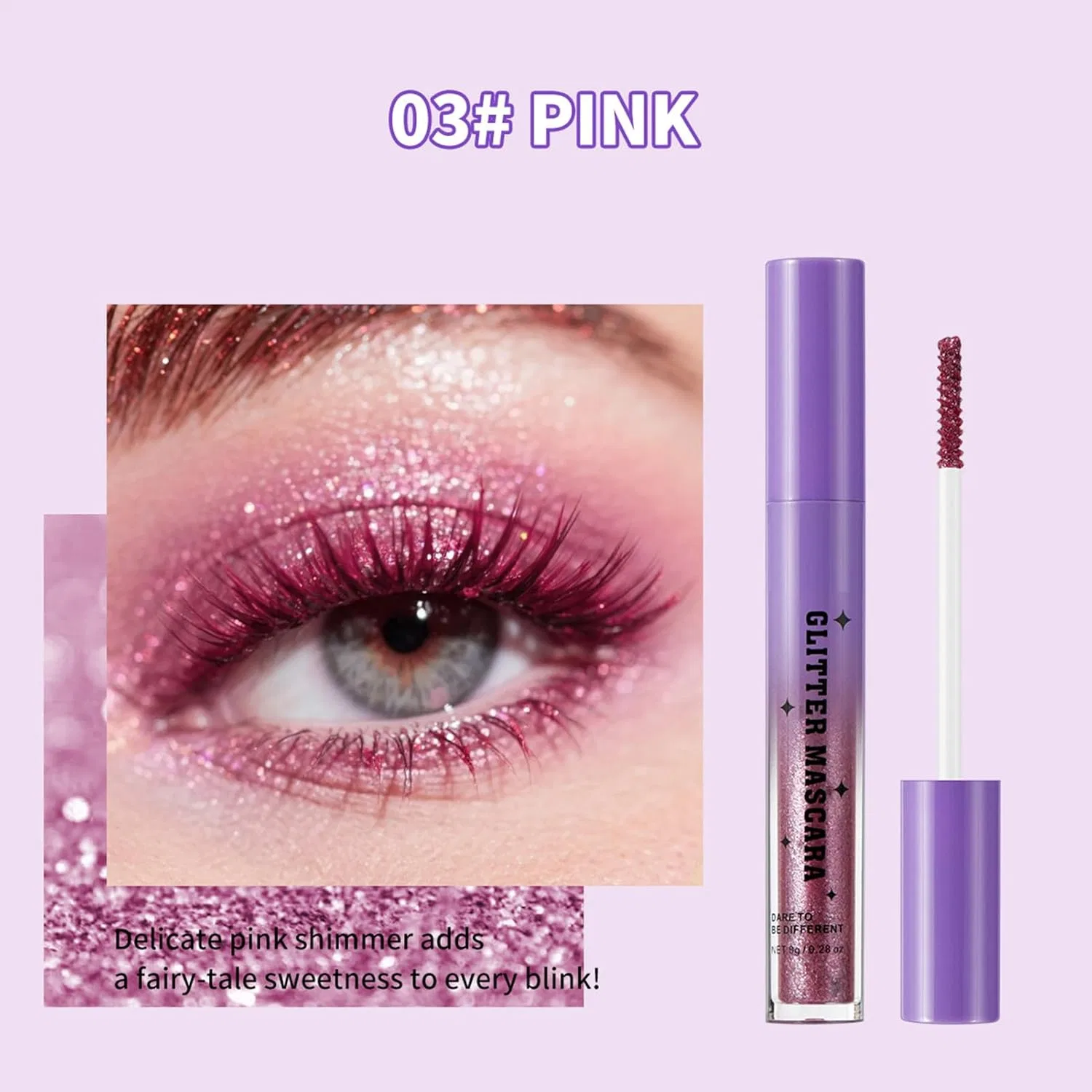Тушь для ресниц Glitter Waterproof No Brand 8 г 03# Розовый — фото 2