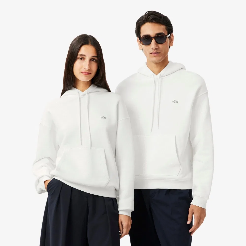 Мужская худи свободного кроя, молочно-белая, от Lacoste