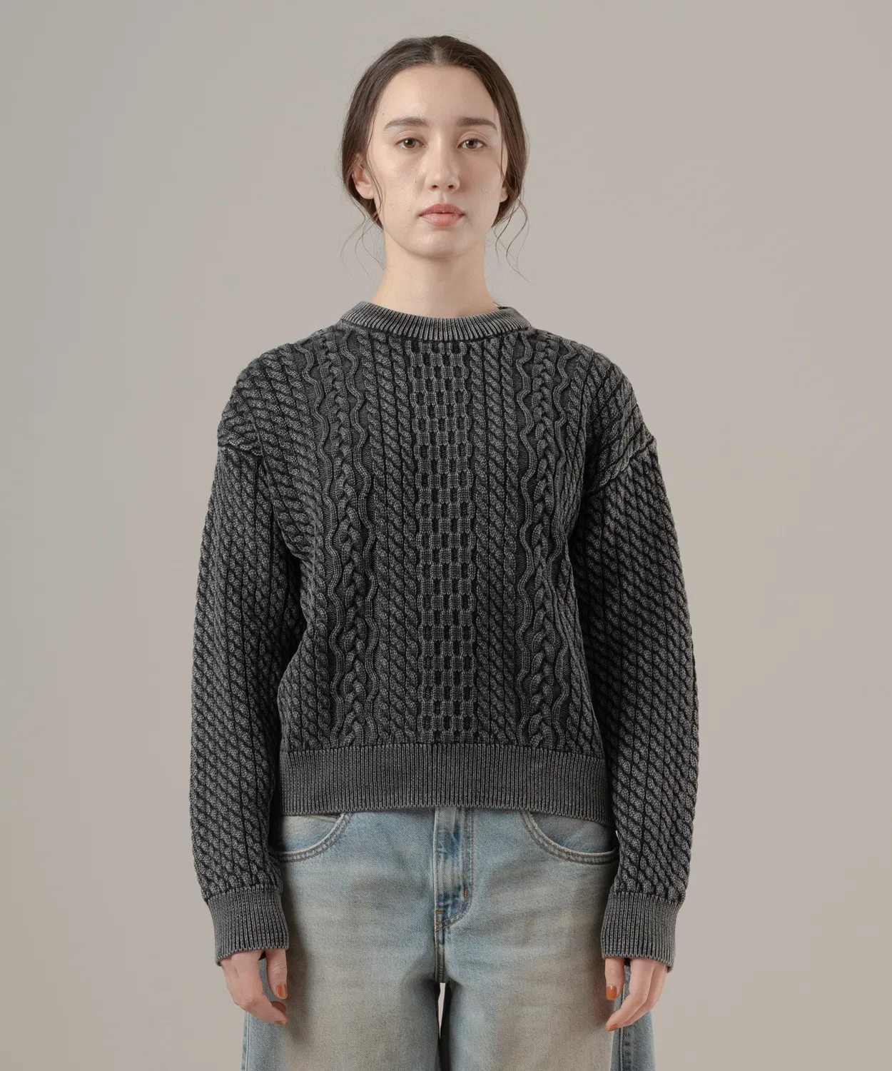 Свитер Levi's LEILAH кейбл-круговой вязаный, чёрный