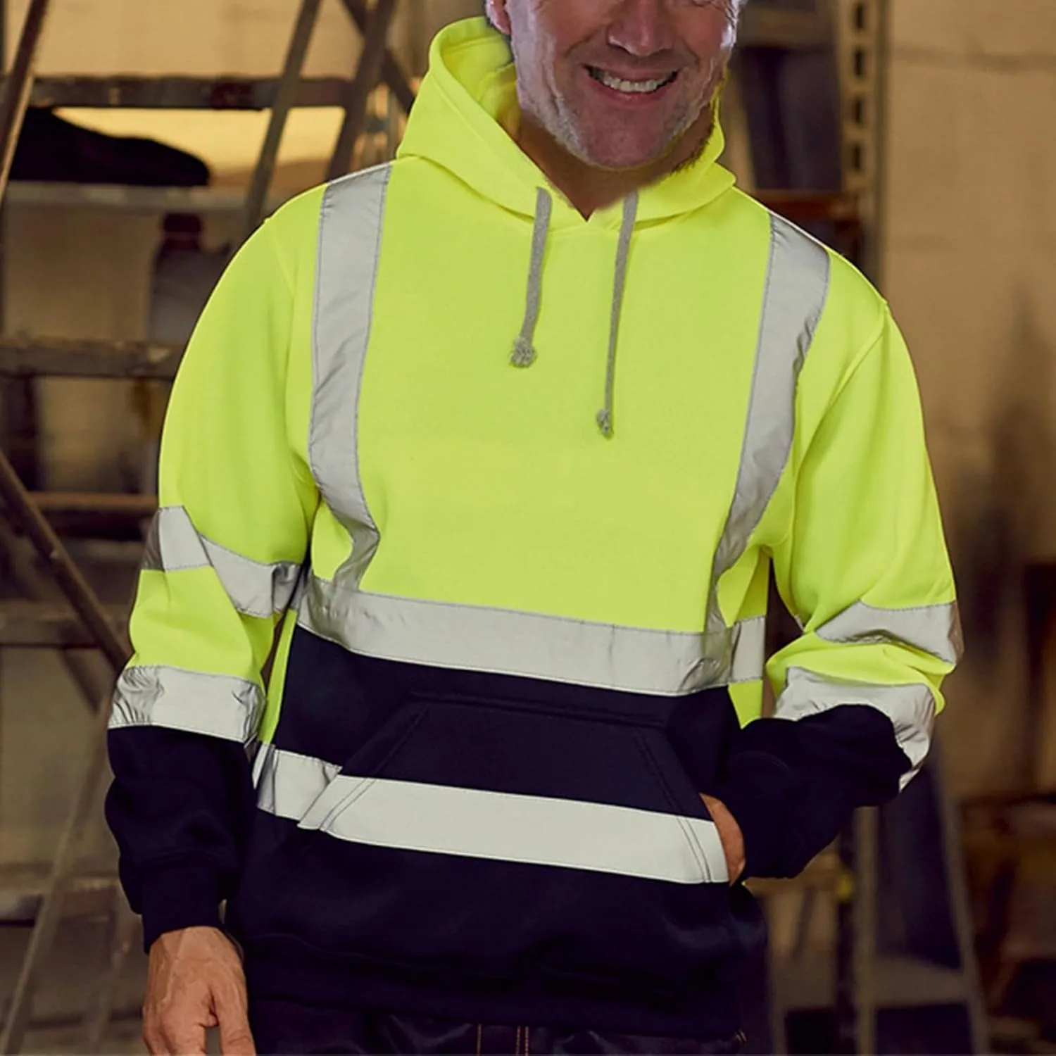 Мужской пуловер с капюшоном Hi Vis, утепленный, со светоотражающими полосами — фото 2