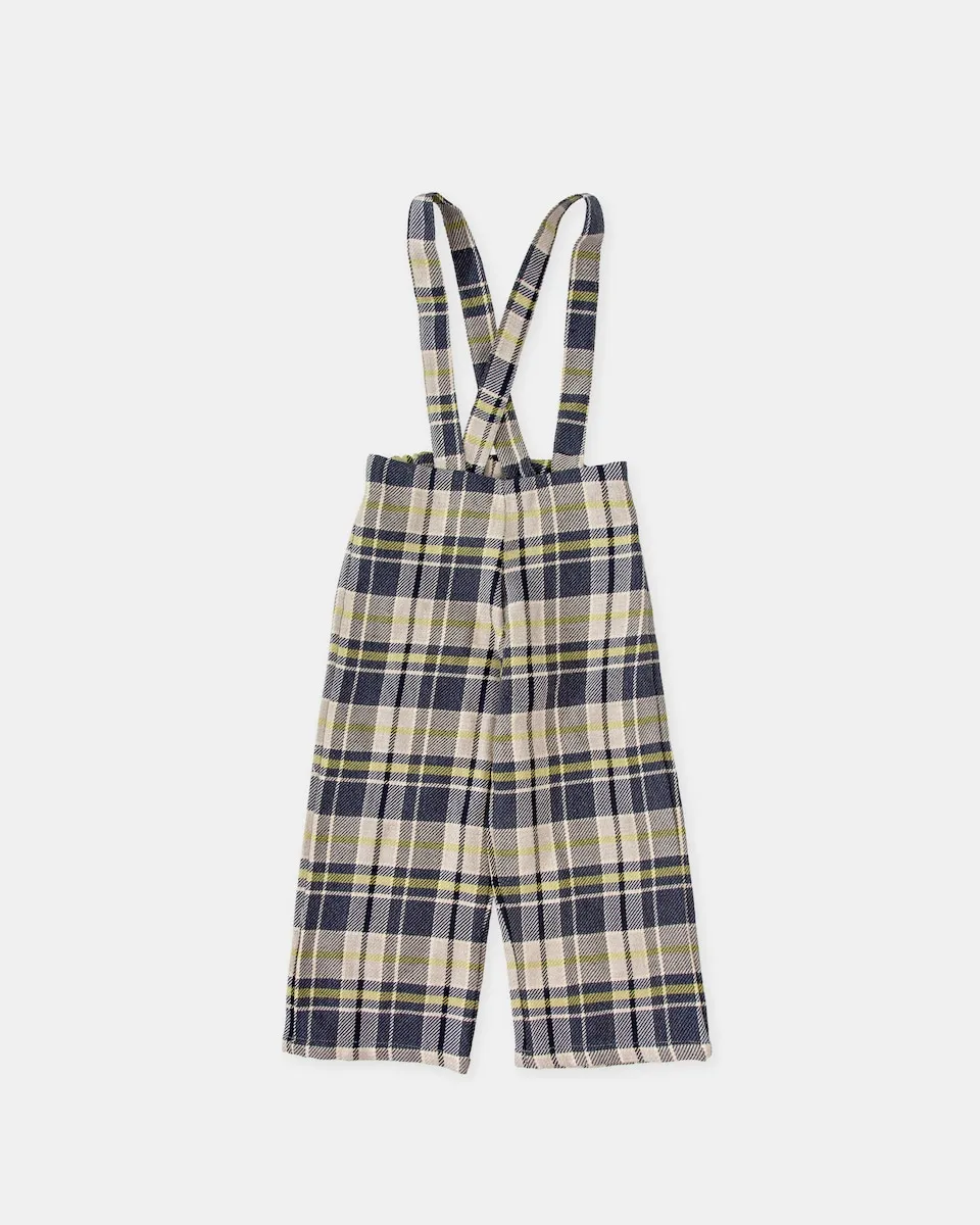 

Детские брюки в клетку темно-синего цвета с подтяжками Tutto Piccolo