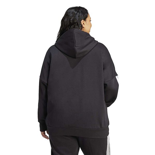 Толстовка с капюшоном на молнии Plus size essentials 3-stripes Adidas, Black — фото 2