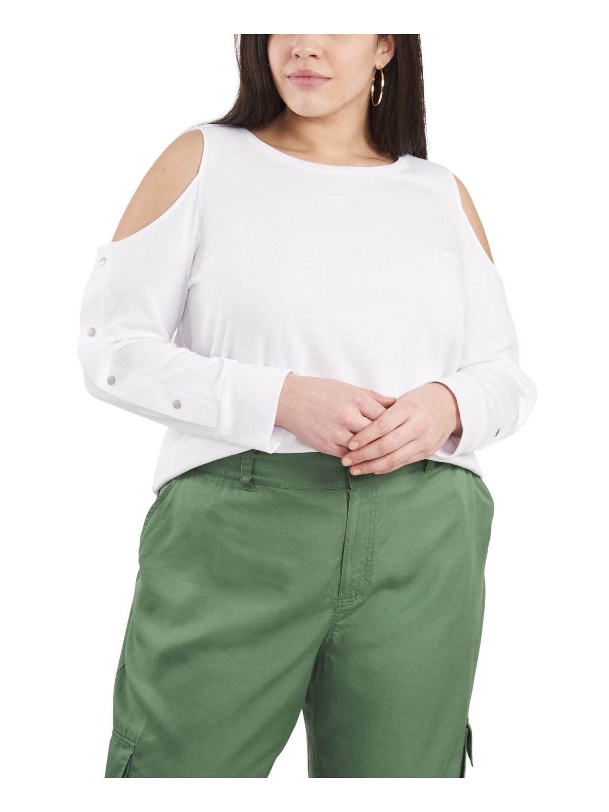 

Плюс Женский топ с открытыми плечами и кнопками Vince Camuto, цвет ultra white