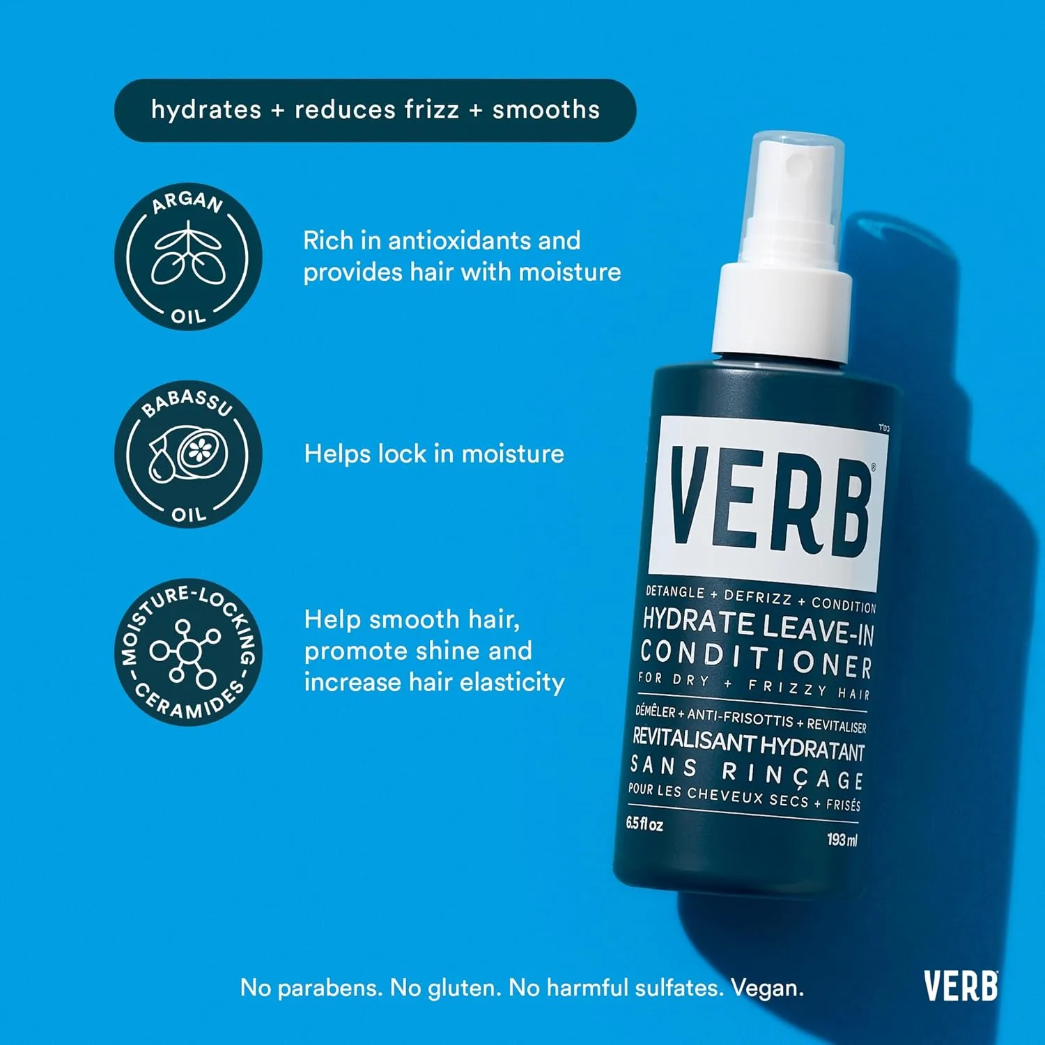 Несмываемый кондиционер VERB Hydrate, 197 мл - Питает сухие и вьющиеся волосы - Разглаживает и облегчает расчесывание - Аромат амбры и теплого жасмина — фото 3