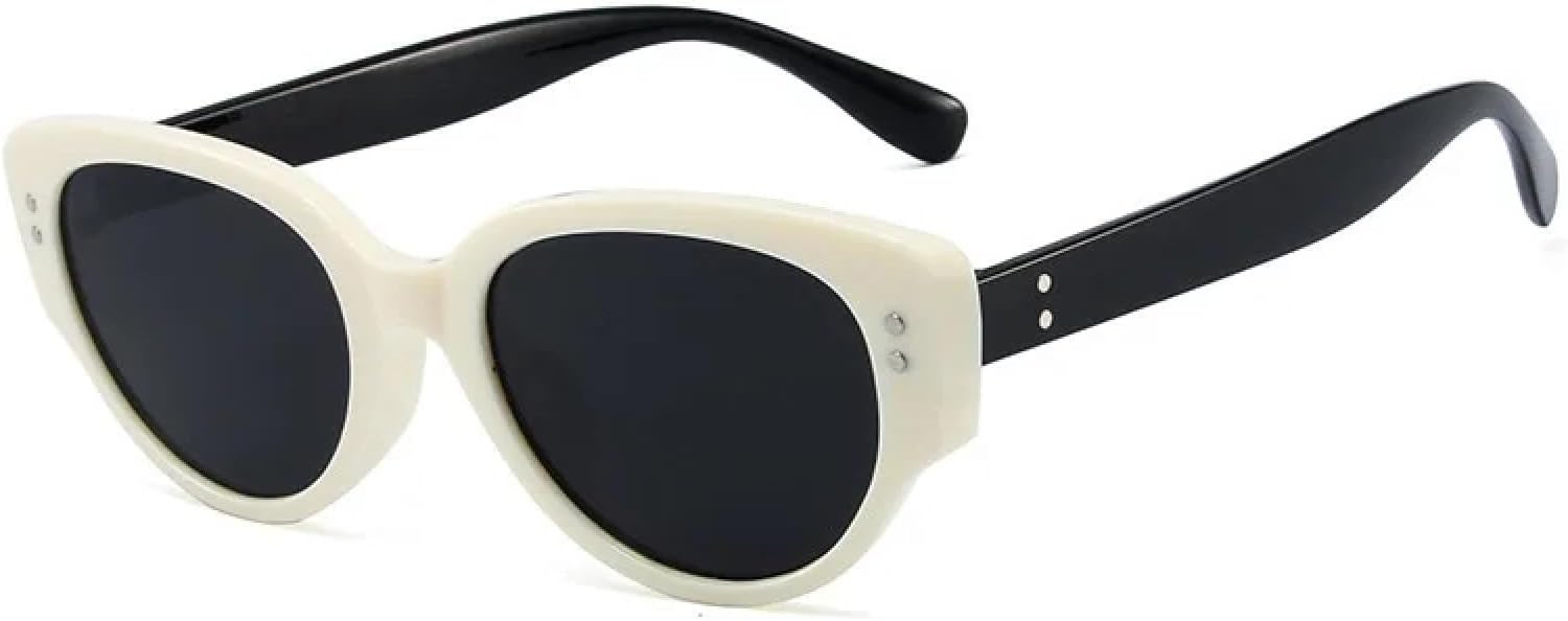 

Солнцезащитные очки с защитой от УФ-излучения UV400 | Панк-стиль "Кошачий глаз" с разноцветными заклепками | Для женщин и мужчин, для занятий спортом на открытом воздухе и вождения DSVIGF, Beige-black