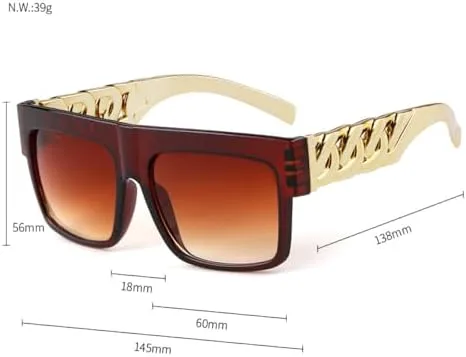 

Большие солнцезащитные очки в стиле хип-хоп для мужчин и женщин, с плоской верхней частью, ретро-квадратные, черные, с золотой пластиковой цепочкой MTZJH, C6