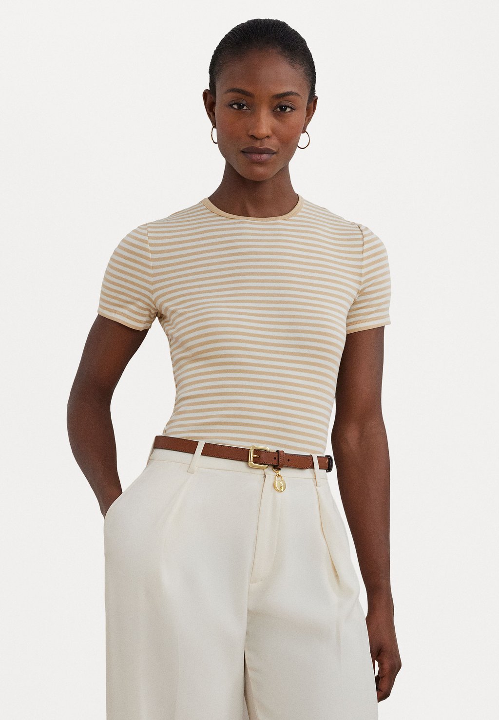 

Футболка с принтом ALLI STRIPED STRETCH COTTON CREWNECK TEE Lauren Ralph Lauren Petite, песочный