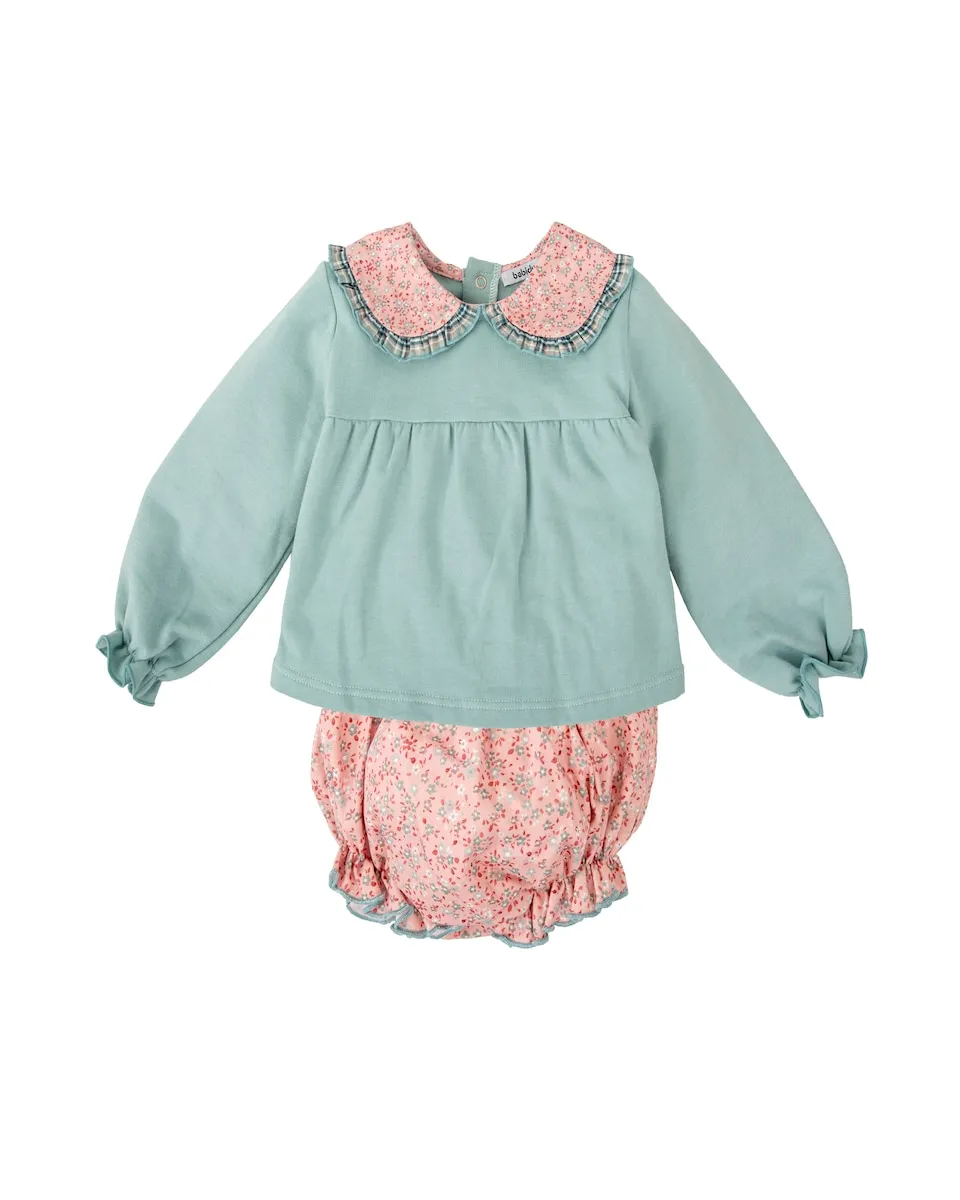 

Комплект для девочки толстовка с воротником-воланом и подходящие трусики BABIDÚ, зеленый