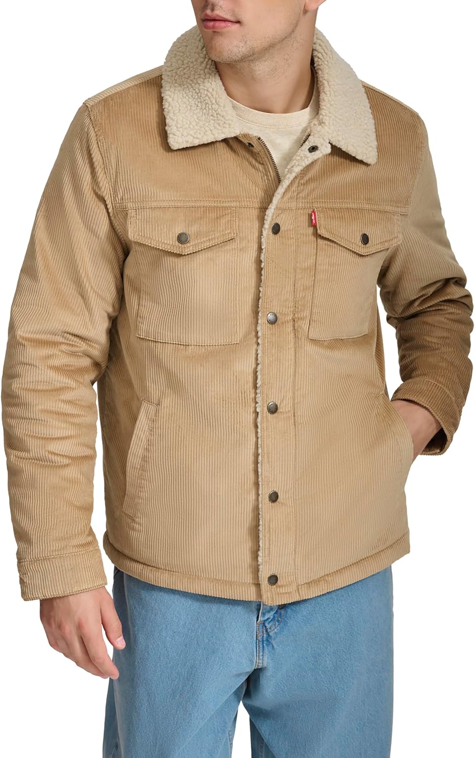 

Мужская вельветовая куртка Levi's с подкладкой из шерпы (стандартные размеры, большие и высокие), Sand Wide Wale Corduroy
