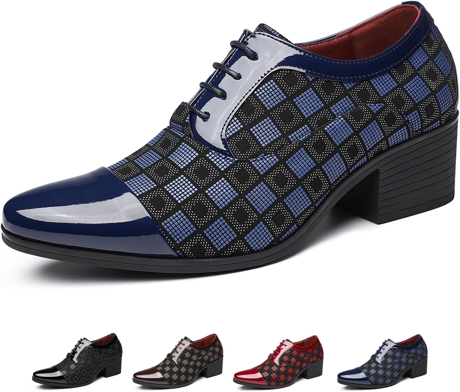 

Мужские оксфорды с узором, заостренным носком и массивным каблуком, классические удобные туфли с лоскутным дизайном, шнуровкой и дерби, для вечеринок, свадеб и деловых событий Mdioep, синий