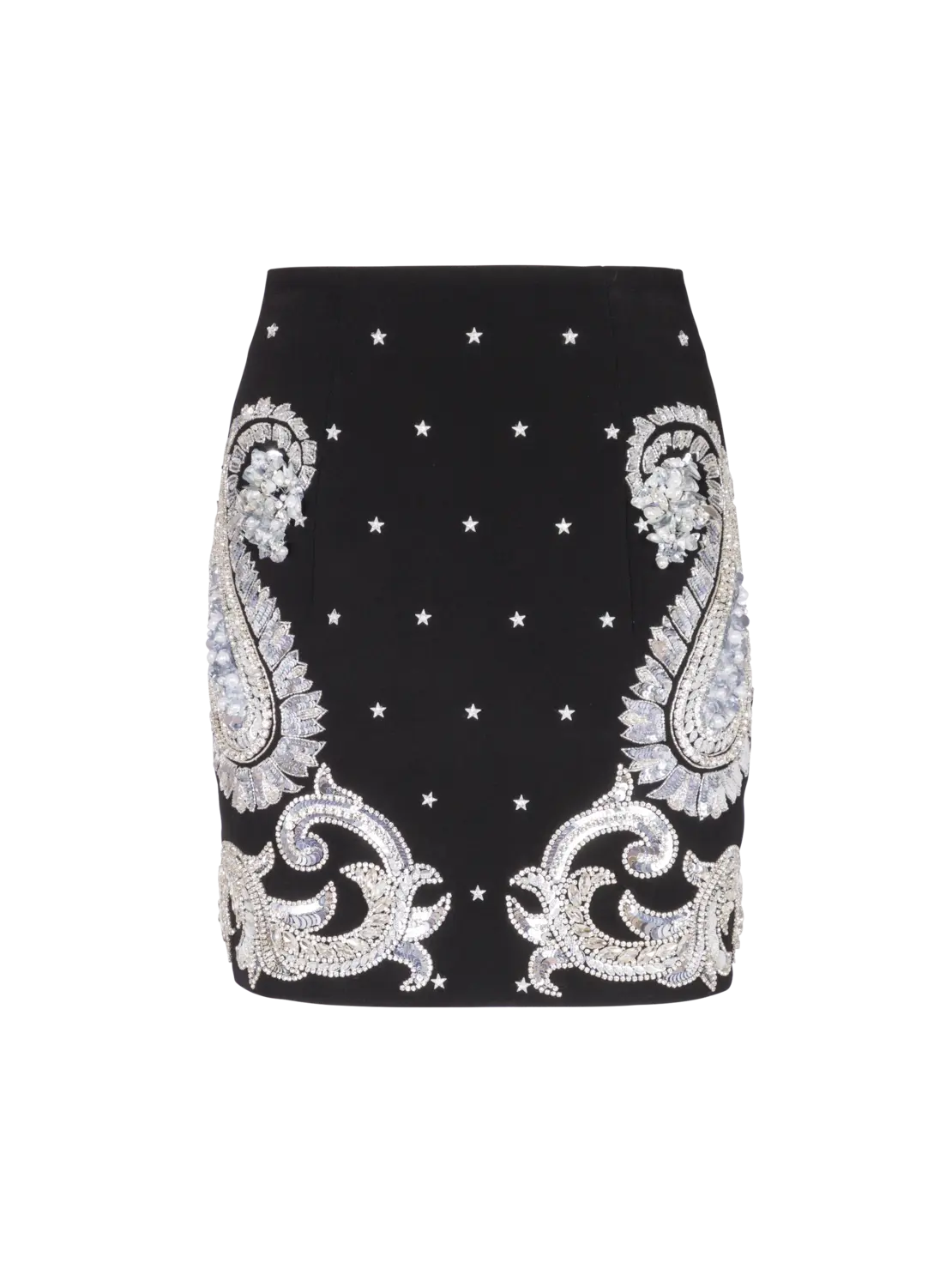 

Юбка с вышивкой "пейсли" и звездами Balmain, черный