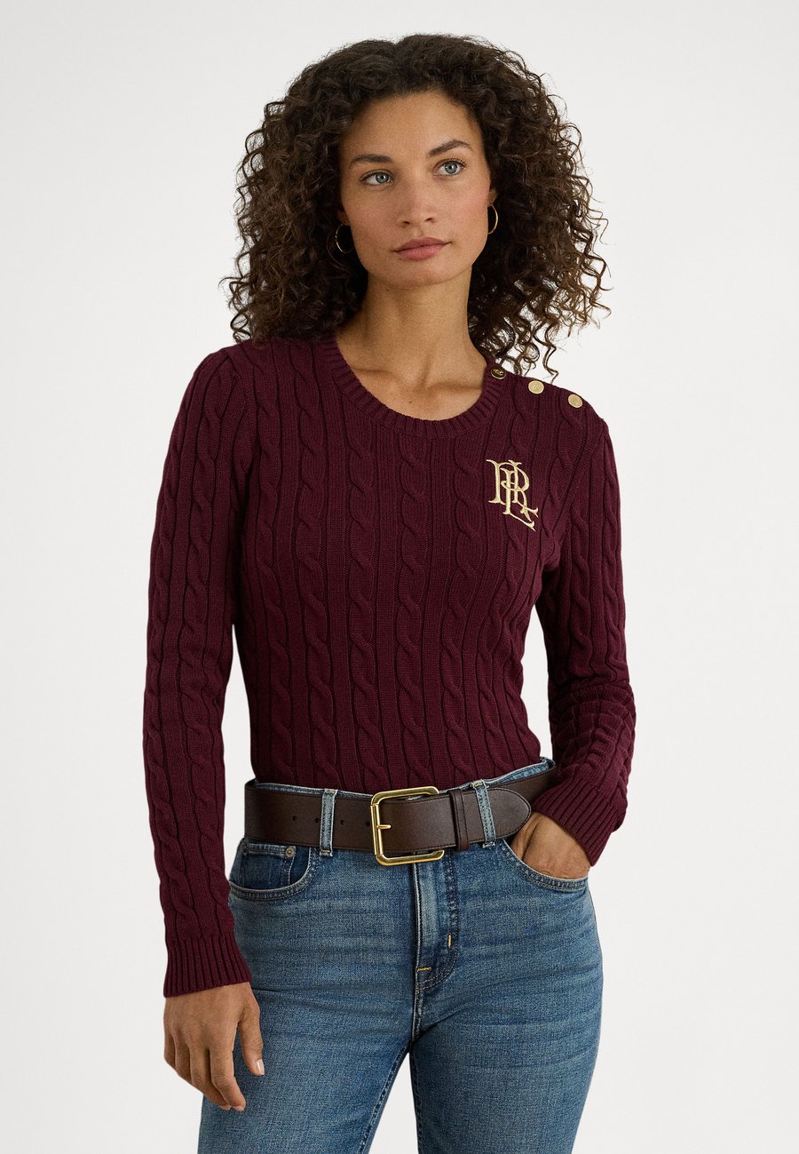 

Джемпер Lauren Ralph Lauren BUTTON TRIM CABLE KNIT COTTON SWEATER, Dark Garnet/Bordeaux