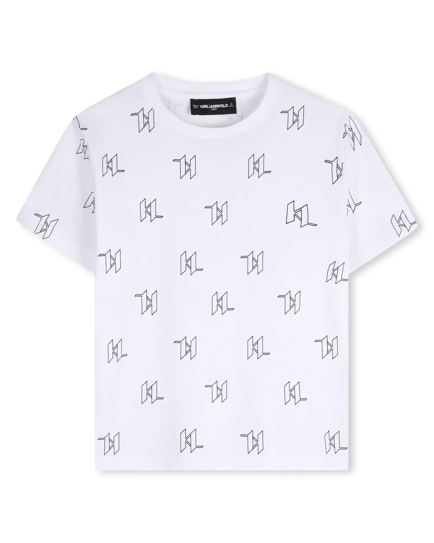 Рубашка для мальчика с коротким рукавом с микропринтом из хлопка Karl Lagerfeld Kids, белый