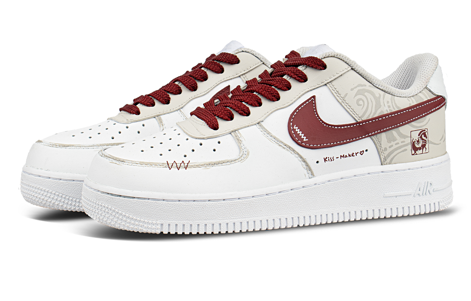 Nike Air Force 1 Кожаные с амортизацией, устойчивые к истиранию и скольжению, низкие детские скейтбординговые кроссовки Red Unisex — фото 4