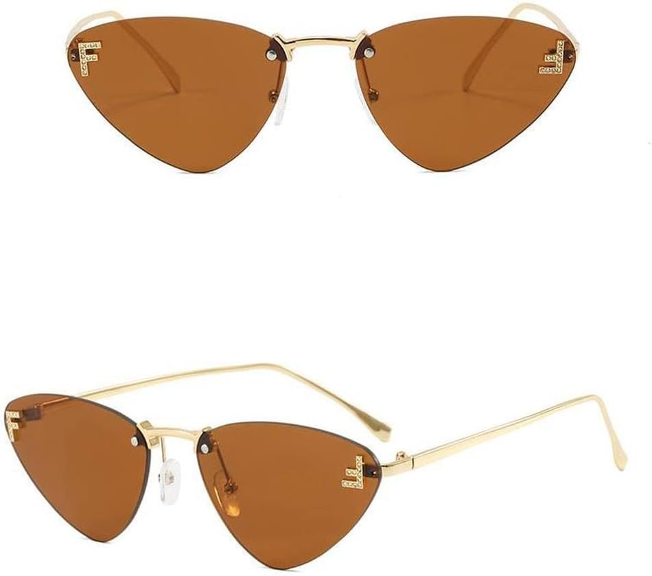 

Солнцезащитные очки без оправы «кошачий глаз» для женщин, винтажные линзы Ocean, модные, стильные, роскошные солнцезащитные очки с градиентным переходом цвета generic, Brown