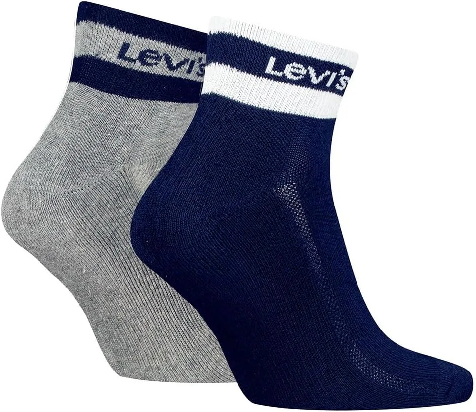 Носки Levi's Quarter унисекс, упаковка 2 шт, темно-синий/серый — фото 2