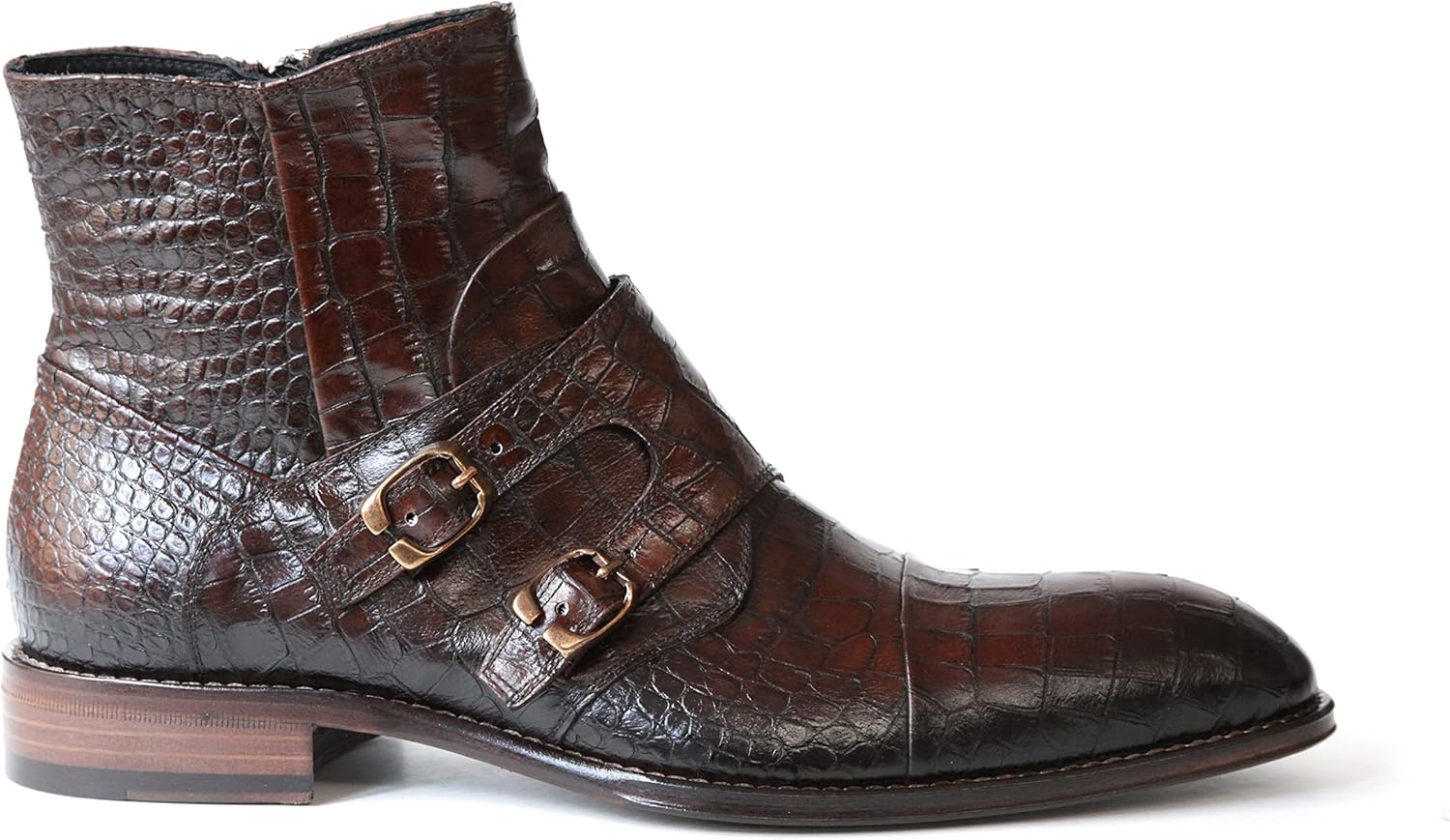 

Кожаные ботинки Jo Ghost 2994 итальянского коричневого цвета с крокодиловым тиснением, застежками на 2 пряжки и молнией