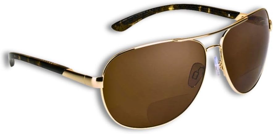 

Солнцезащитные очки-авиаторы с поляризованными линзами и бифокальными линзами для чтения, мужские и женские, для глубоководной рыбалки, с пружинным шарниром, размеры M/XL proSPORT, Brown Lens Gold Frame