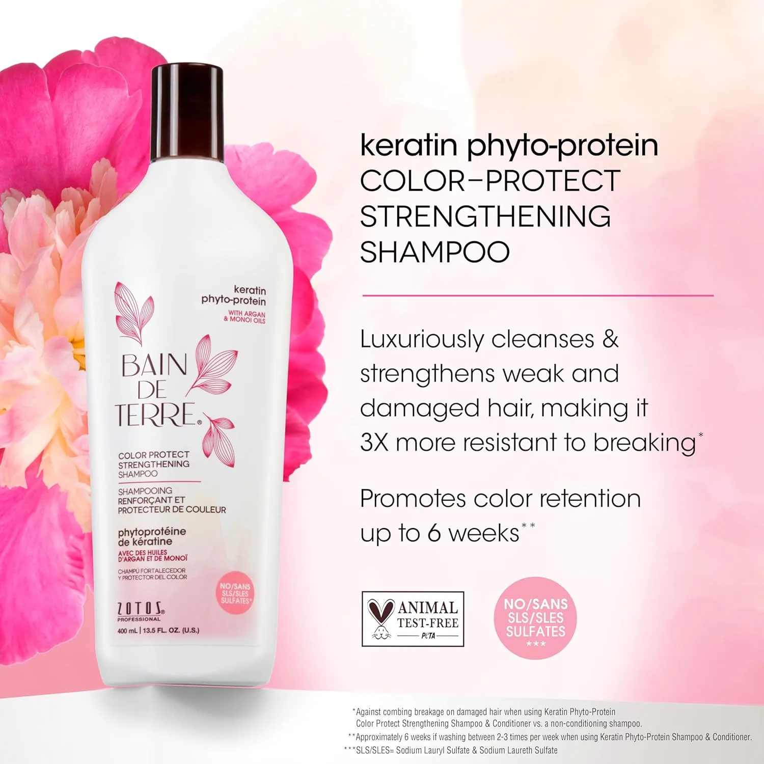 Укрепляющий кондиционер Bain de Terre Keratin Phyto-Protein Color Protect для окрашенных и ослабленных волос, без сульфатов и парабенов. 1000/100 мл (3 шт.), Green — фото 3
