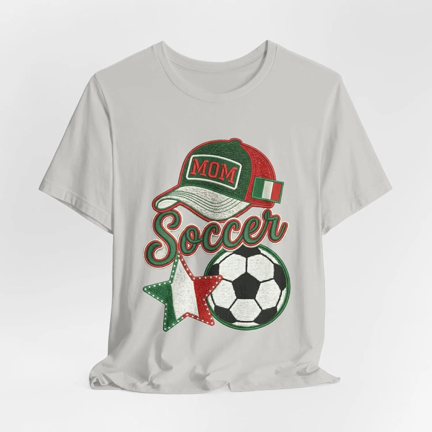 Футболка с принтом Mom Soccer Cap and Ball, итальянский флаг, звезда, Silver — фото 3