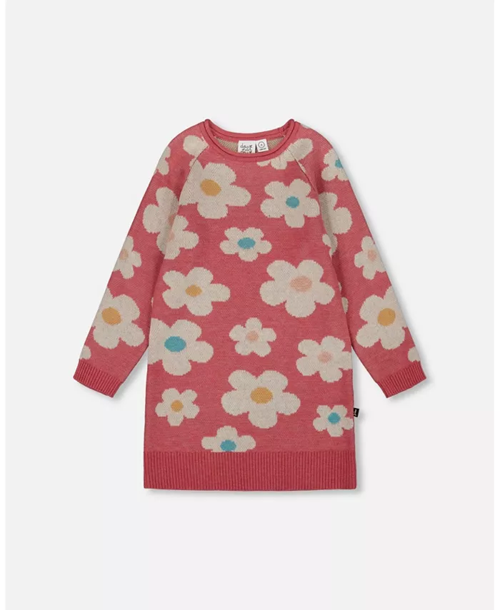 

Вязаное платье для девочки с цветочным жаккардом, цвет: розовый и бежевый, детский Deux par Deux