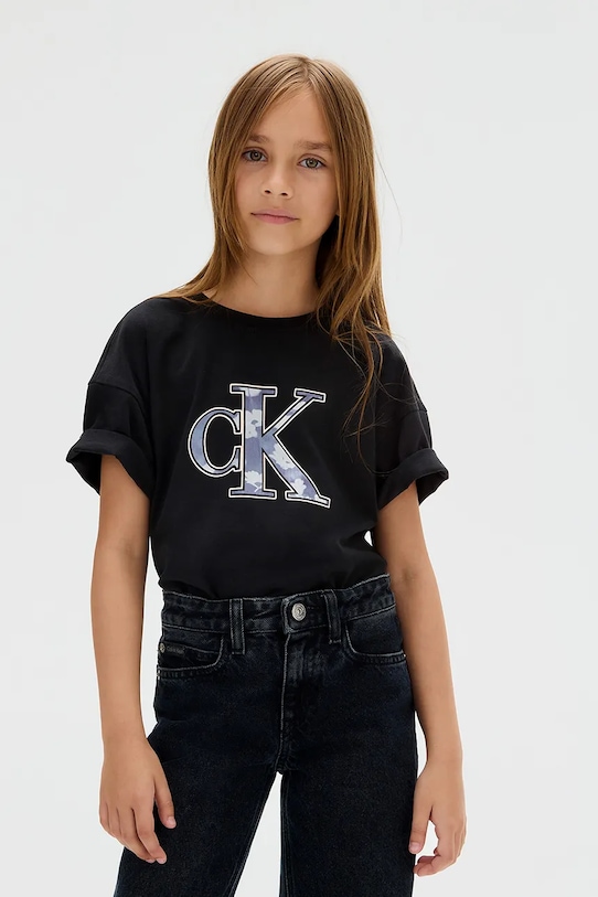 

Детская хлопковая футболка Calvin Klein Jeans, черный