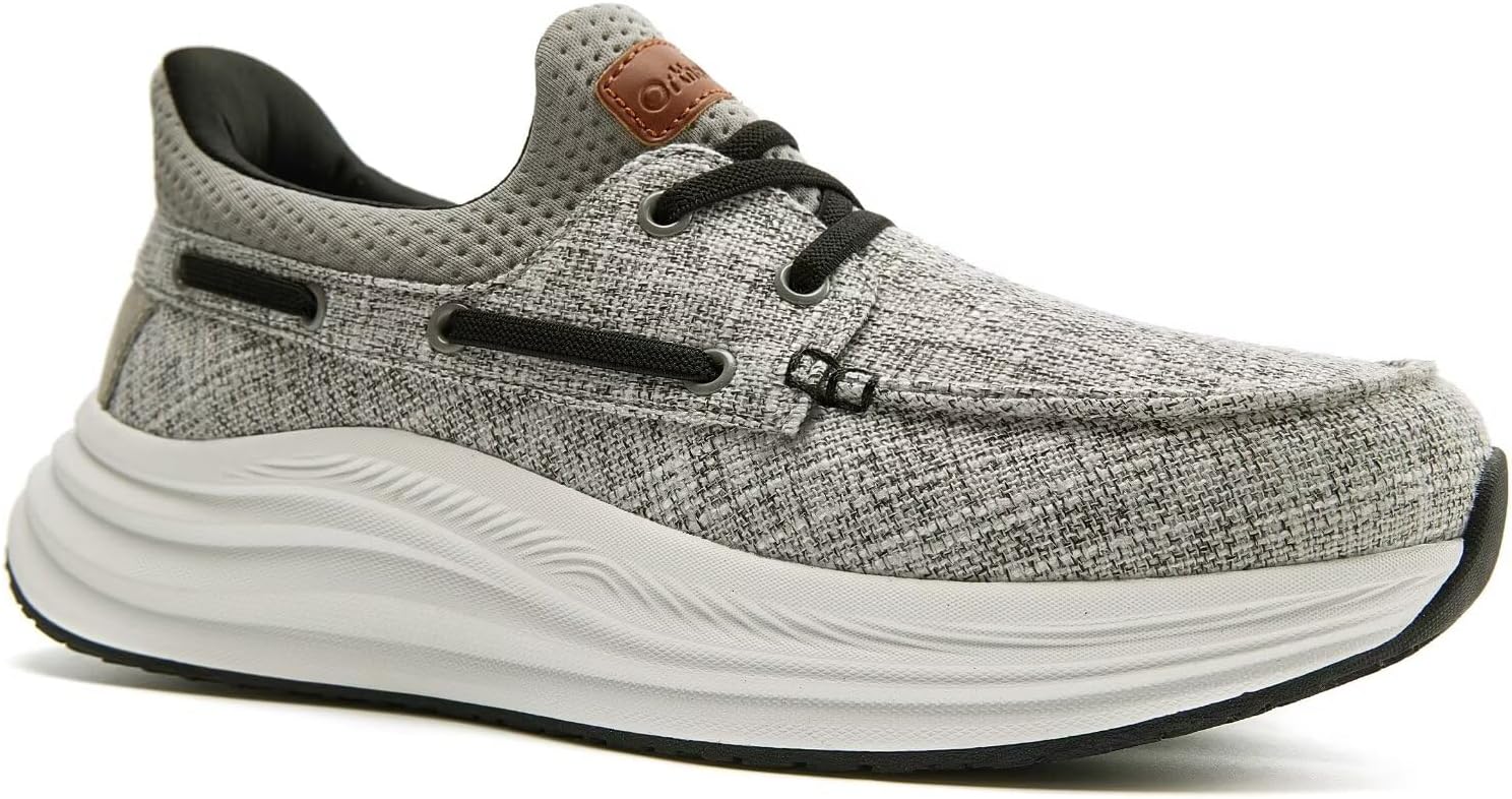 

Мужские ортопедические прогулочные туфли без застежек: удобные лоферы с поддержкой свода стопы при плантарном фасците, плоской стопе, повседневные винтажные хлопковые туфли для облегчения боли в стопах и пятках Orthocomfoot, светло-серый