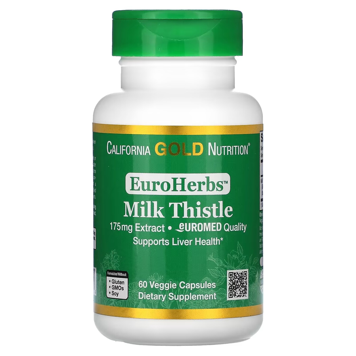 

California Gold Nutrition EuroHerbs экстракт расторопши европейского качества 175 мг 60 растительных капсул