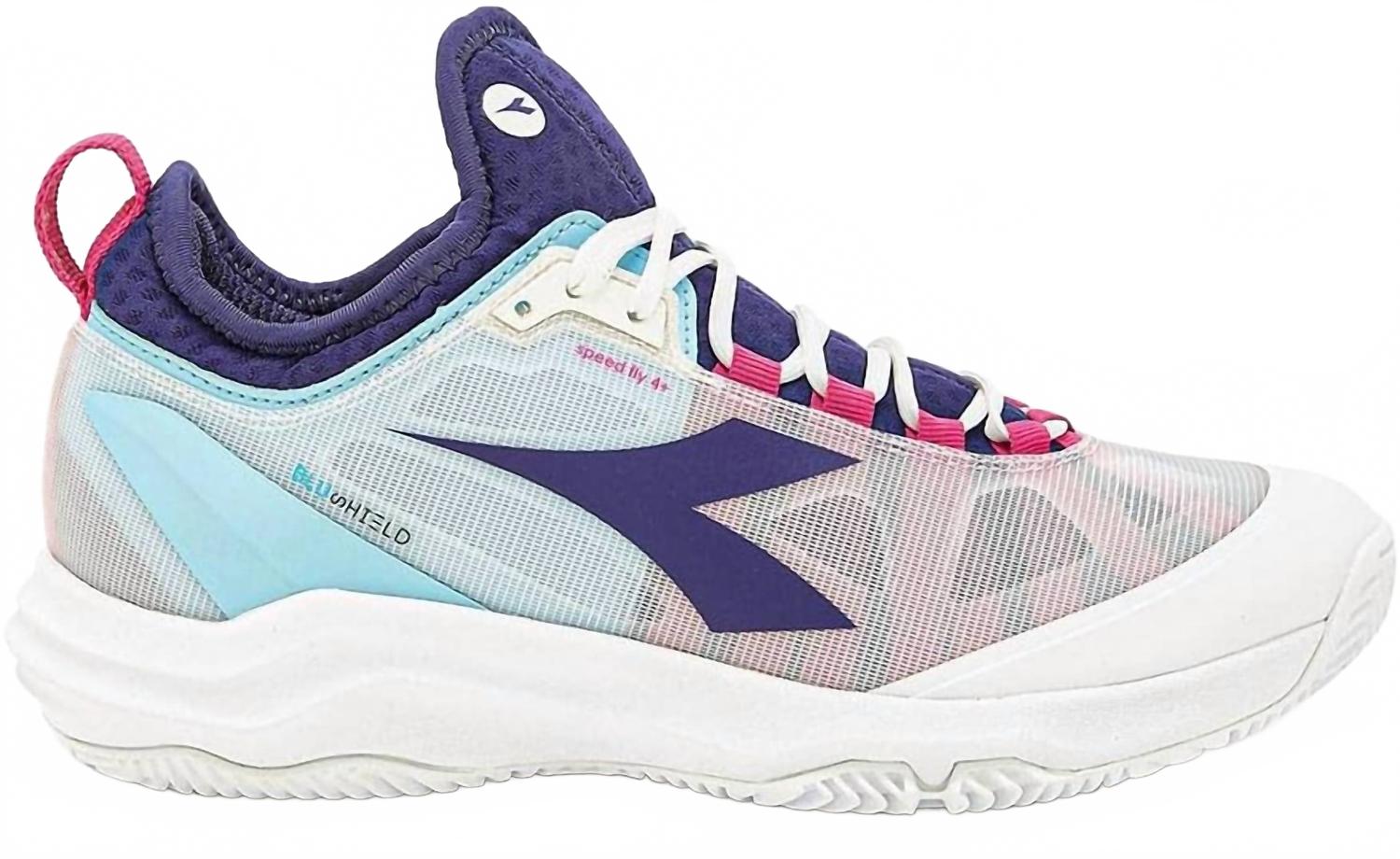 Женские теннисные кроссовки Speed Blueshield 4 + W Ag в цвете белый/синий/розовый Yarr Diadora