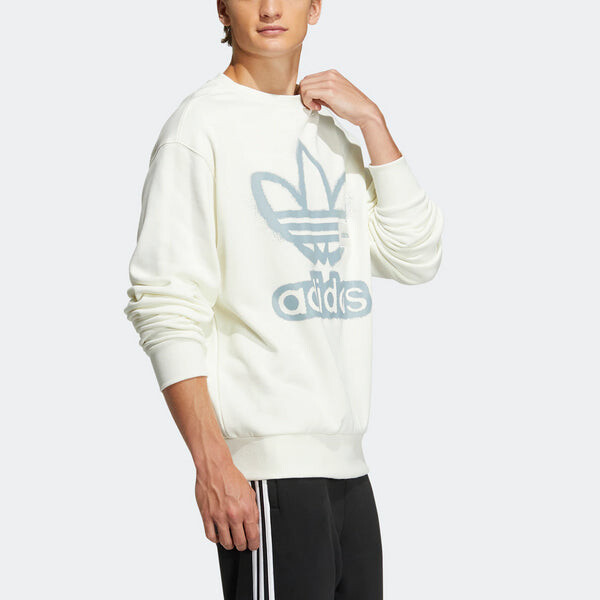 Толстовка adidas originals Adicolor Crew Chest Printing Round Neck Pullover Long Sleeves Creamy White, белый — фото 4
