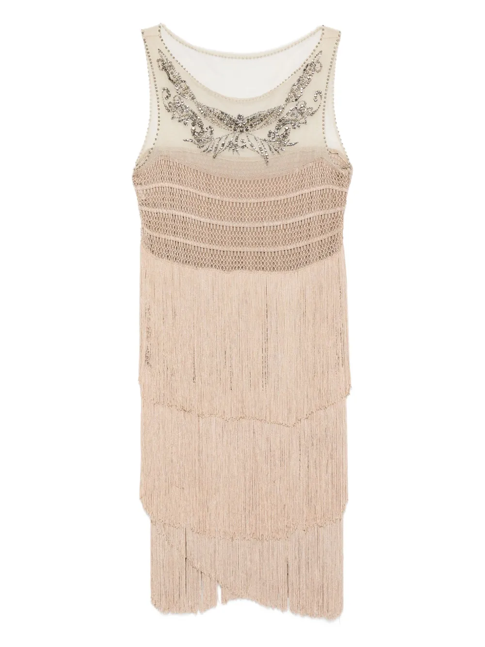 

Вышитое платье миди с бахромой Alberta Ferretti, нейтральный