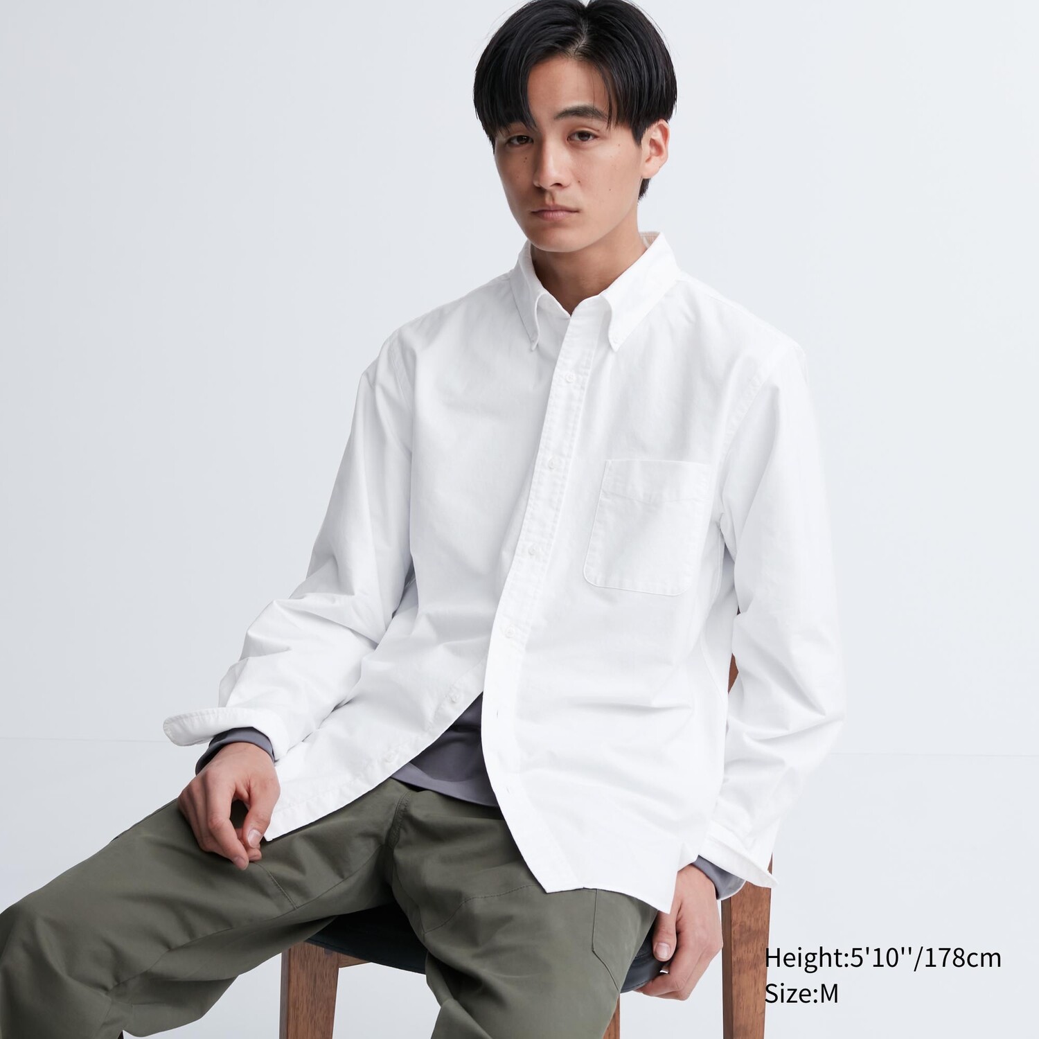 

Оксфордская рубашка обычного кроя (воротник на пуговицах) Uniqlo, кремовый