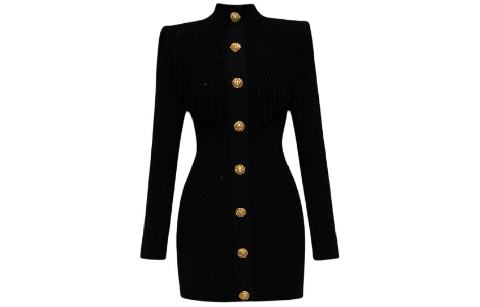 

Длинное платье с длинными рукавами черное BALMAIN