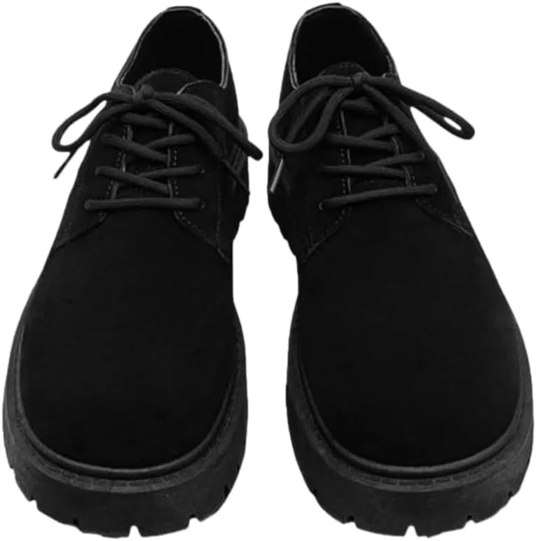 Лоферы кожаные мужские на каблуке, шнуровка, Black FmShi