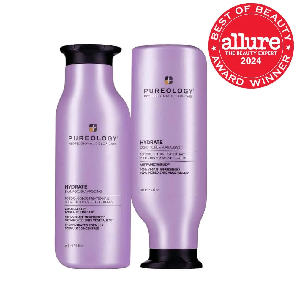 Набор Pureology Hydrate: увлажняющий шампунь и кондиционер - для сухих и окрашенных волос средней и густой толщины, смягчает и глубоко увлажняет, без сульфатов. 266 мл (2 шт.), green — фото 2