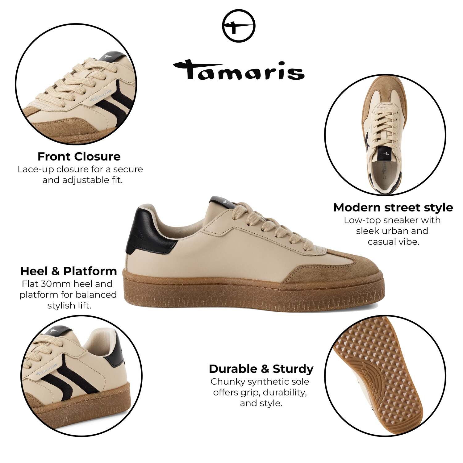 Tamaris женские бежевые замшевые модные кроссовки на шнуровке TMRS — фото 2