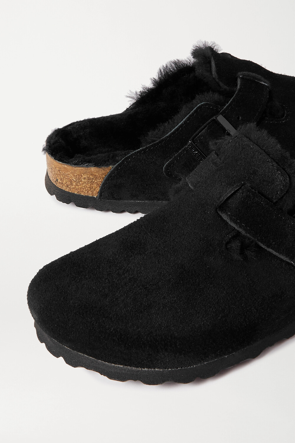 BIRKENSTOCK Замшевые тапочки Boston на подкладке из овчины, черный — фото 2