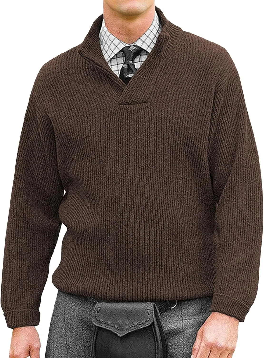Мужской свитер с воротником шаль и вязаной текстурой Slim Fit — фото 2