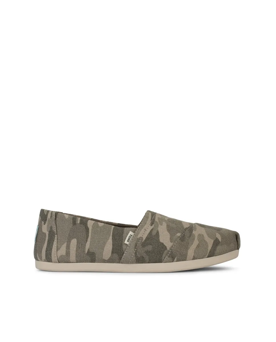Женские плоские эспадрильи из хлопка с камуфляжным принтом Toms, зеленый