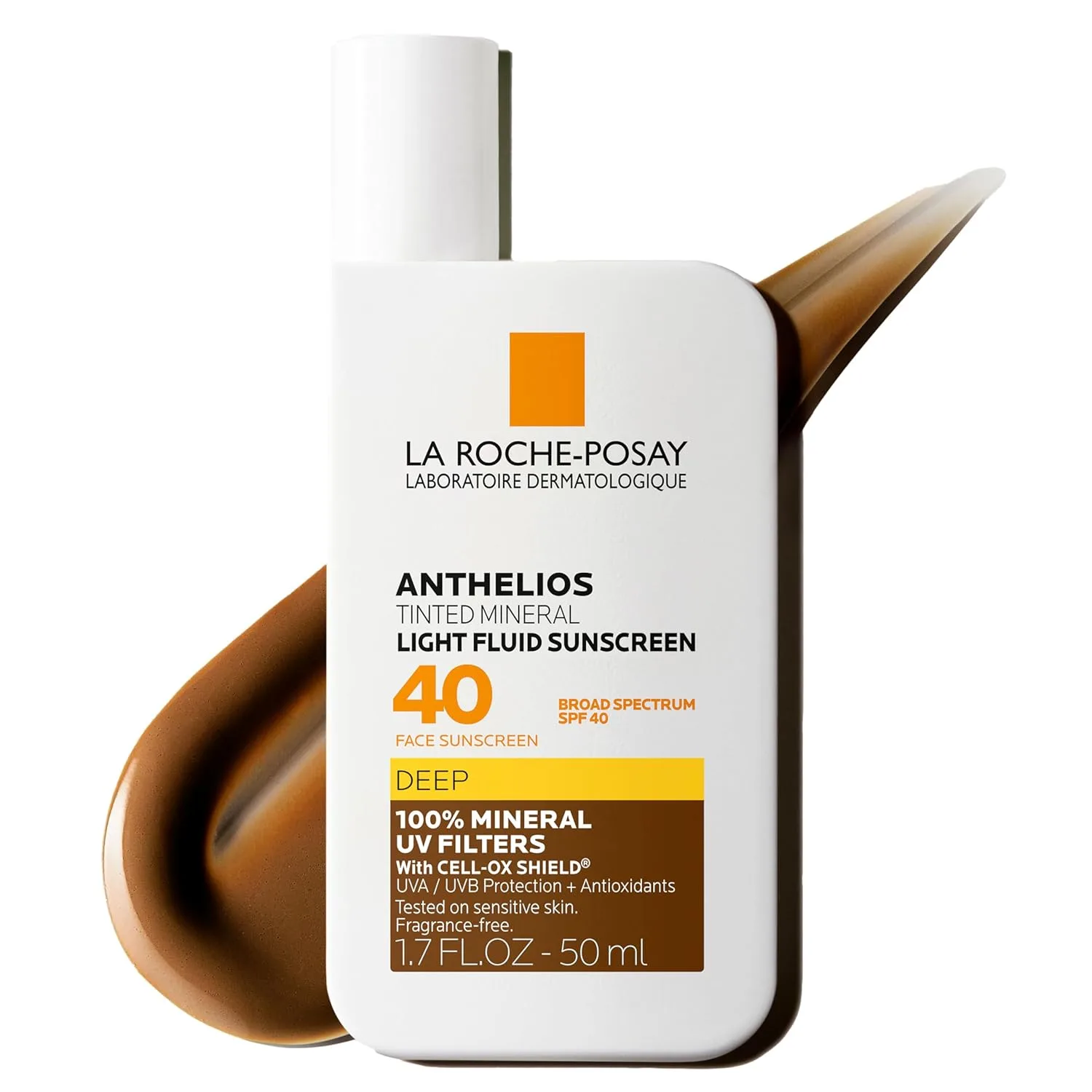 La roche-posay anthelios солнцезащитный крем SPF 40, ультралегкая жидкость широкого спектра SPF 40, для лица с диоксидом титана, легкий и быстро впитывающийся, без масла, матовый финиш, Deep