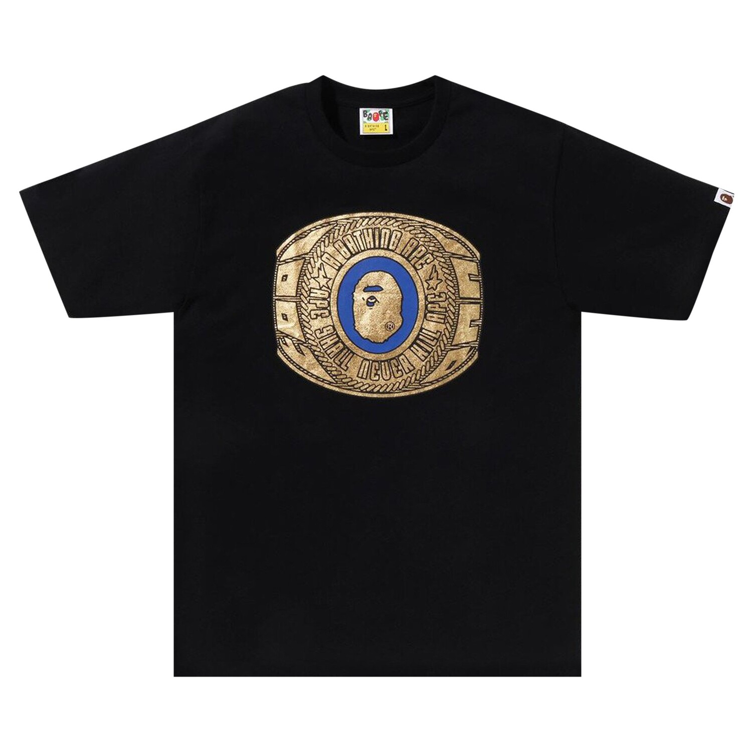 

BAPE Футболка с кольцом Bape College из фольги, черная, Черный, BAPE Футболка с кольцом Bape College из фольги, черная