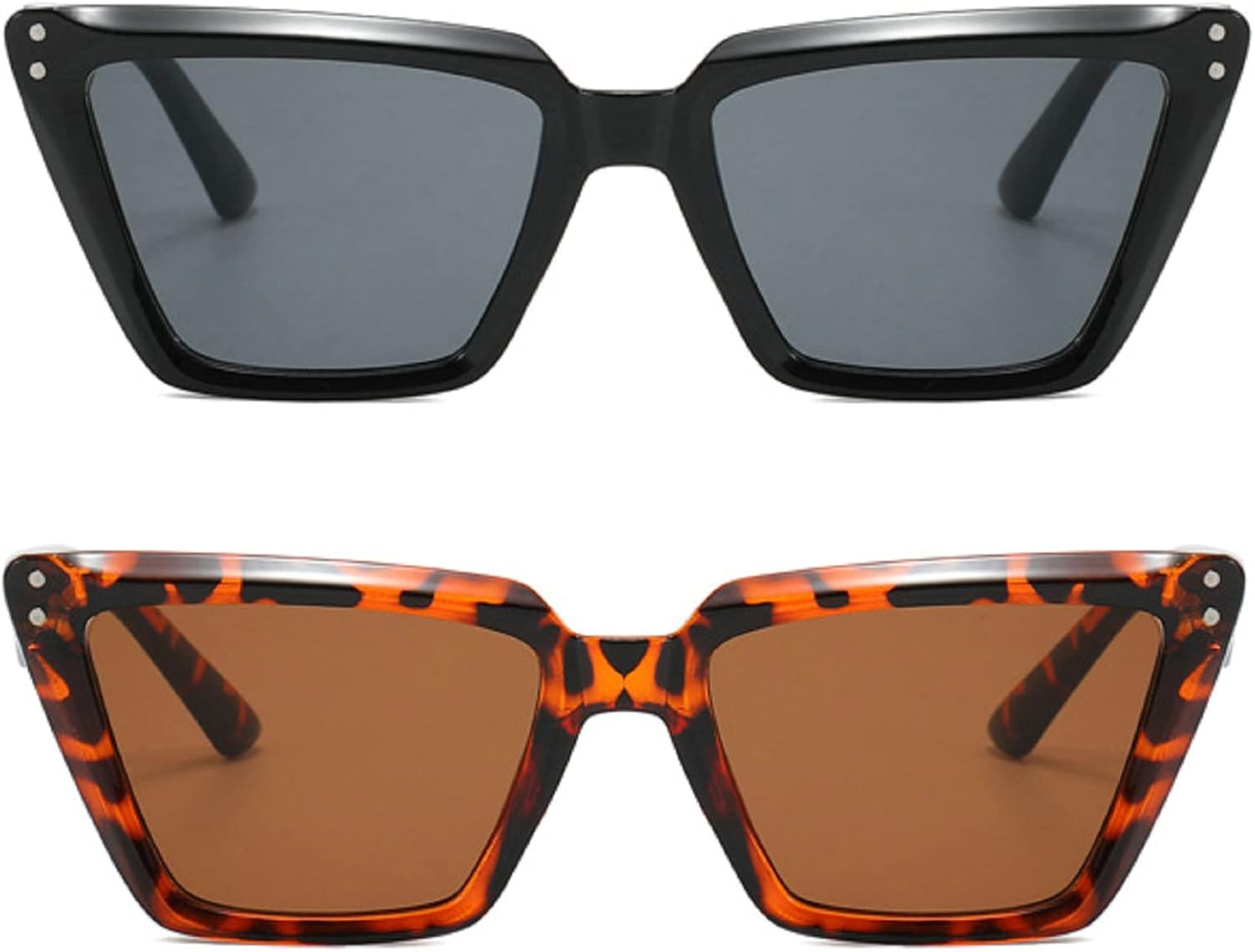 

Винтажные женские солнцезащитные очки «кошачий глаз», модные очки с градиентным зеркальным покрытием, солнцезащитные очки UV400 для мужчин в стиле панк с заклепками mincl, 2pcs-black&leopard