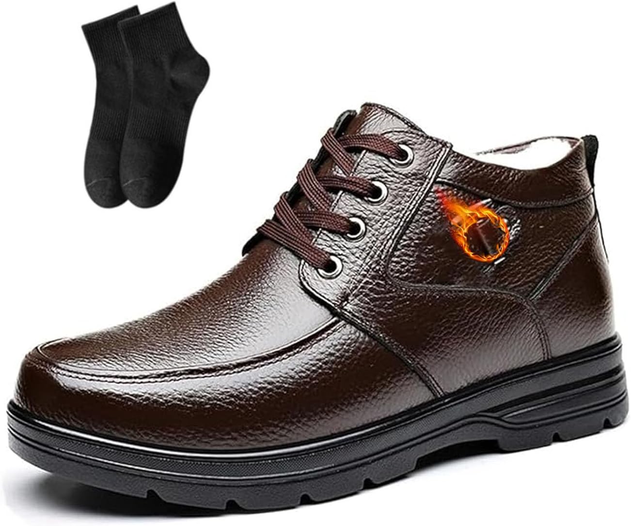 

Зимние мужские теплые водонепроницаемые кожаные ортопедические ботинки NoworFewer, зимние мужские ботинки с меховой подкладкой, удобные ботинки до щиколотки, водонепроницаемые, для пожилых мужчин, коричневый