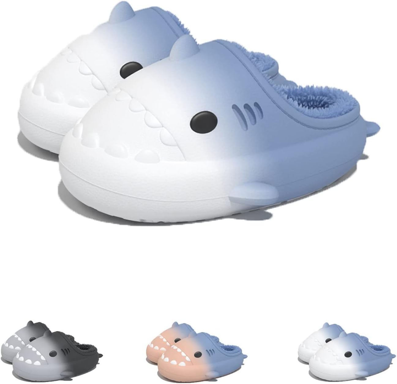 

Зимние пушистые тапочки Shark Slides с изображением акулы, зимние тапочки Cloud Slides с акулой для взрослых, нескользящие пушистые тапочки Quroxo, белый/синий