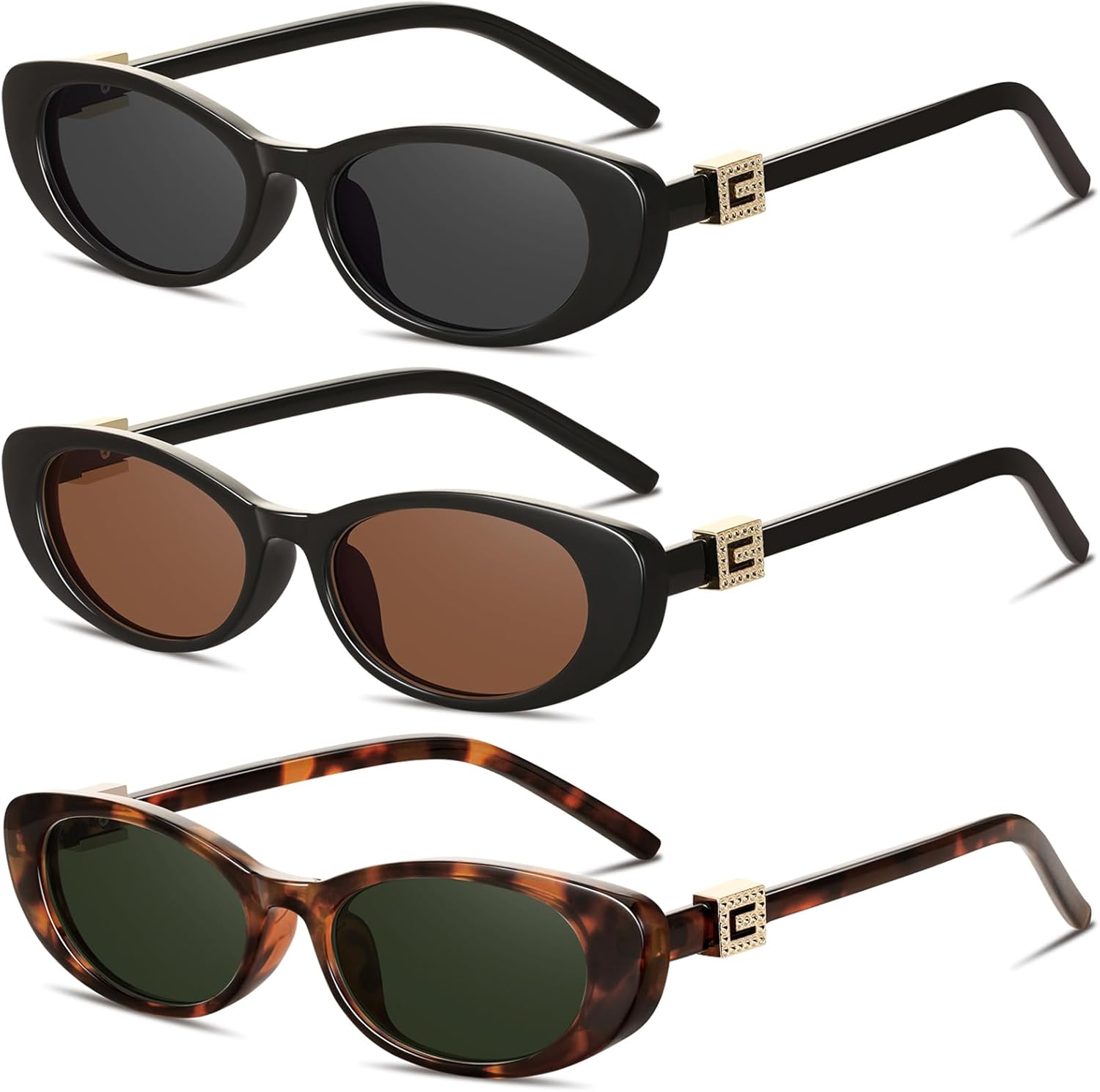 

Ретро-солнцезащитные очки «кошачий глаз» овальной формы для женщин, модные узкие маленькие овальные солнцезащитные очки в стиле 90-х YMRFW, 3pack （black/Gray+black/Brown+tortoise/Dark Green)