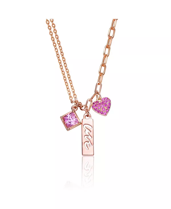 

Ожерелье в форме сердца из стерлингового серебра 18 карат с розовым покрытием и красными кубическими цирконами Genevive, pink