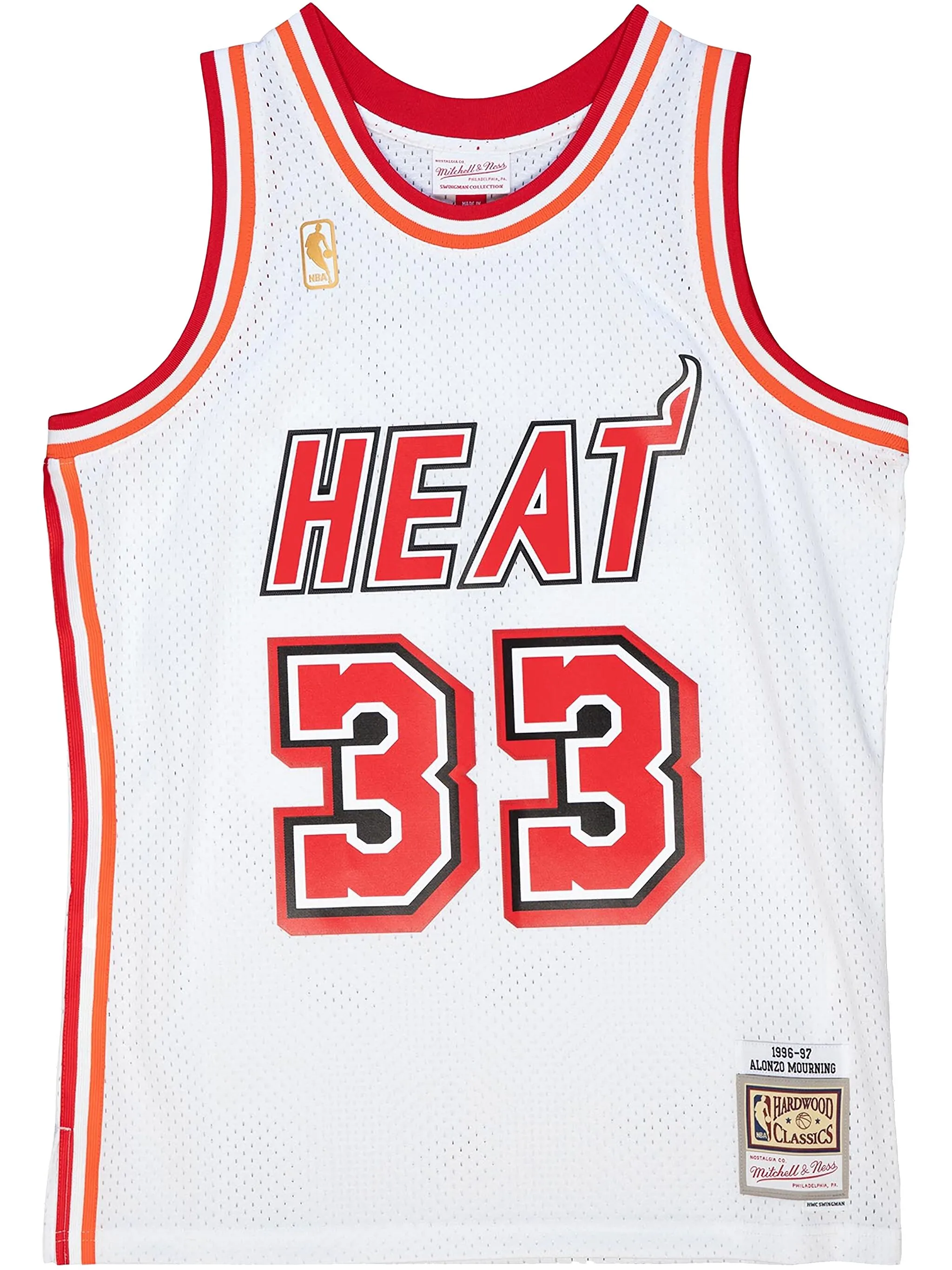

Топ 1996/97 Hardwood Classics Alonzo Mourning Miami Heat Mitchell & Ness, белый