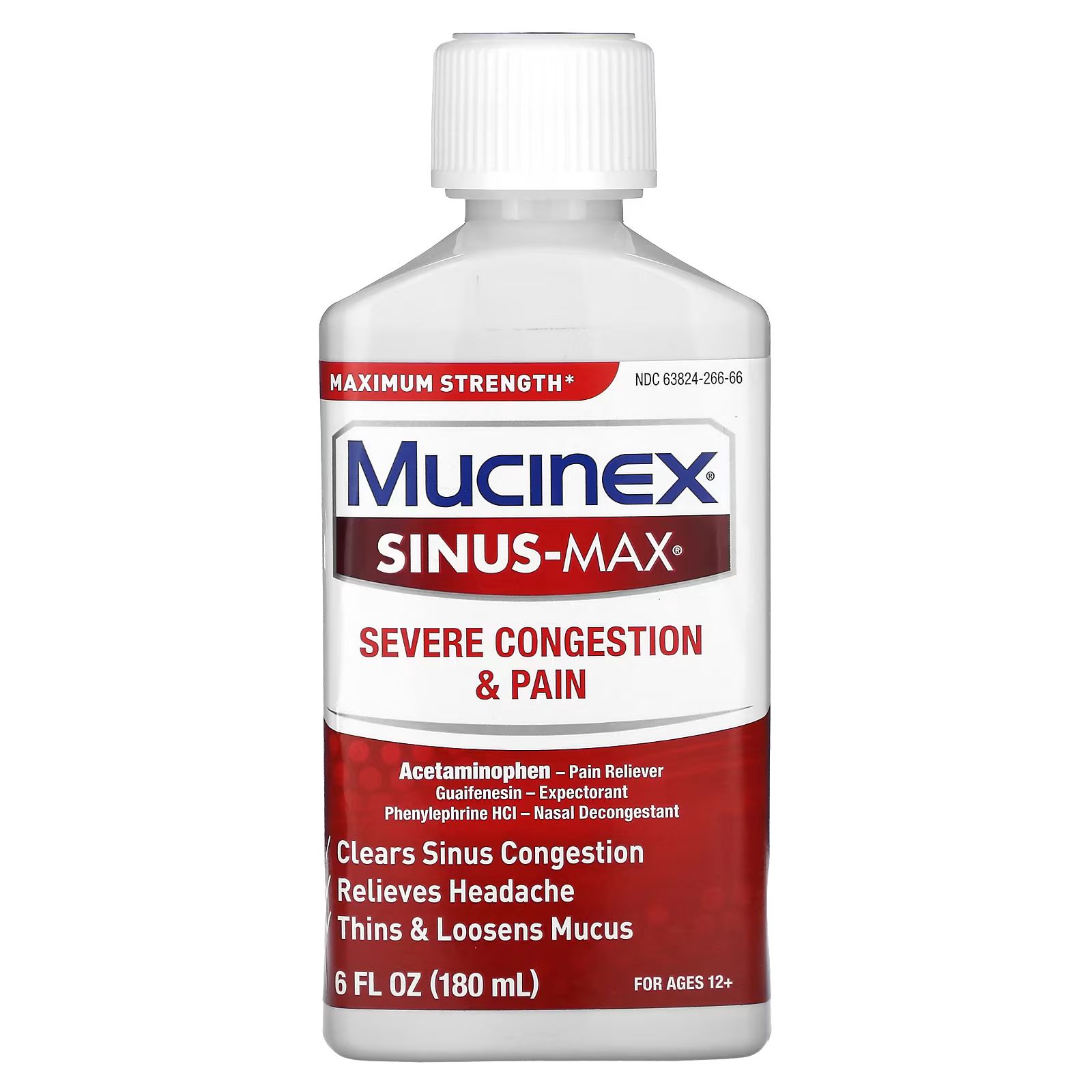 

Sinus-Max, Сильная заложенность носа и боль, для детей от 12 лет, 6 жидких унций (180 мл) Mucinex